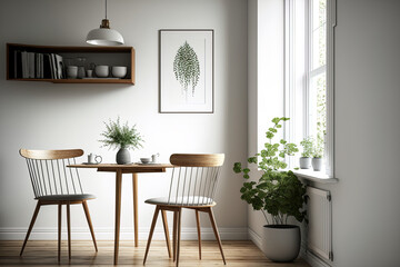 Title Minimalist interior of a hardwood dining room,. Generative AI