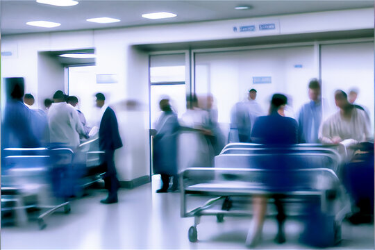 Blurry Hospital Scene, Ideal For Healthcare Backgrounds With Lots Of Copy Space, Generative AI