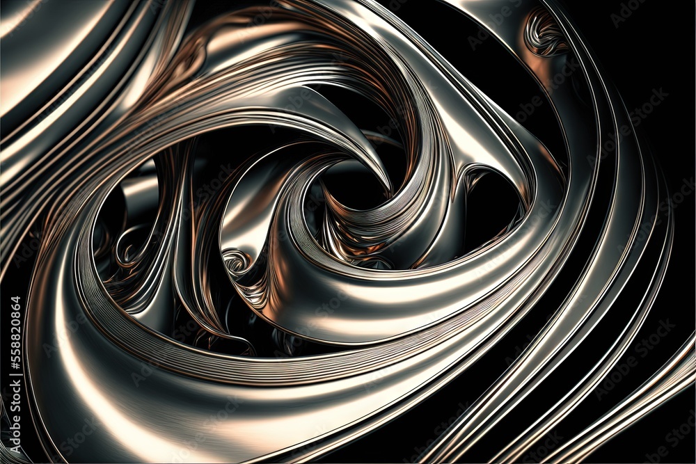 Aufkleber a computer generated image of a metallic object with a black background and a gold and silver swirl 