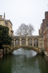 Bridge of Sighs , Stone Bridge at at St John's College around University of Cambridge during winter snow at Cambridge , United Kingdom : 3 March 2018
