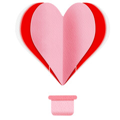 Heart hot air Balloon. Paper cut.