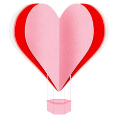Heart hot air Balloon. Paper cut.