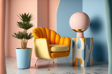 Fototapeta Memphis inspired interior design room. Generative AI obraz
