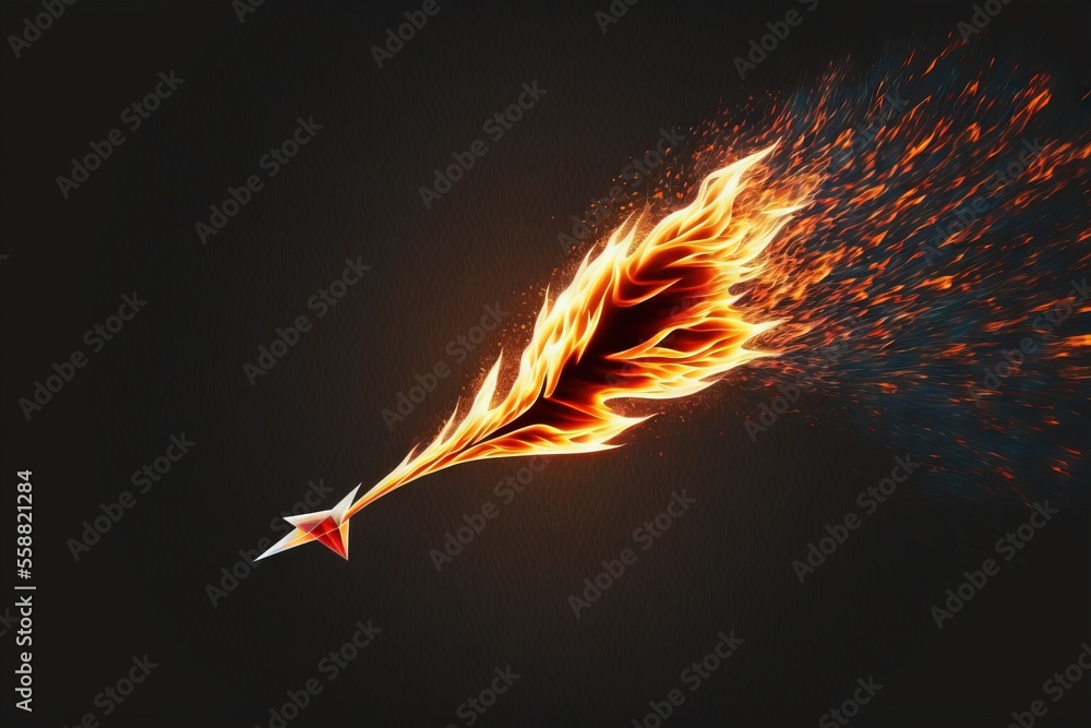 Poster a fire bird flying through the air with a black background and a red star on it's tail and a black b