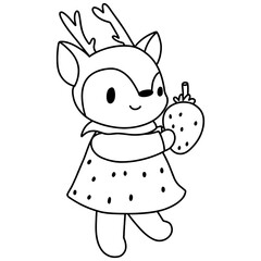 cute deer in strawberry costume, Cartoon character, Kawaii Animals and strawberry