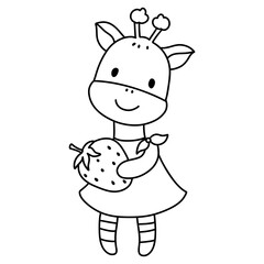 cute giraffe in strawberry costume, Cartoon character, Kawaii Animals and strawberry