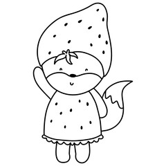 cute fox in strawberry costume, Cartoon character, Kawaii Animals and strawberry