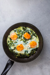 Turkish Food Spinach with Egg. Turkish name; ispanakli yumurta