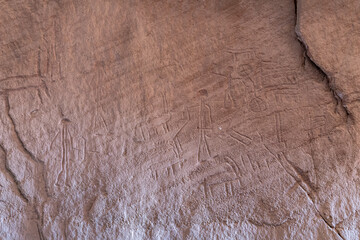 Well-preserved  drawings carved on the rock surface by people during the time of King Solomon in the national park Timna, near the city of Eilat, Israel