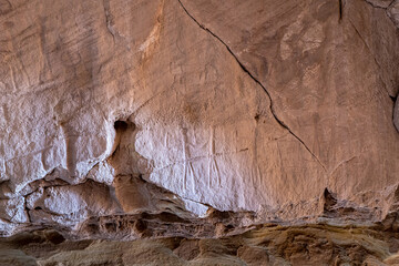 Well-preserved  drawings carved on the rock surface by people during the time of King Solomon in the national park Timna, near the city of Eilat, Israel