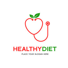 Fruit with stethoscope vector logo template. This design for healthy diet and suitable for medical business.