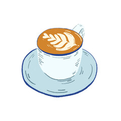 Latte Hot Coffee Cafe menu Hand drawn color Illustration