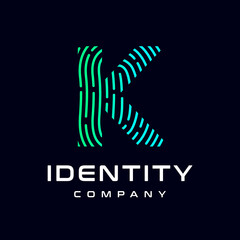 Fingerprint K letter vector template logo. Design with gradient and technology. This graphic is suitable for identification, security, protection and business.