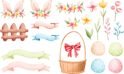Watercolor illustration set of Easter elements