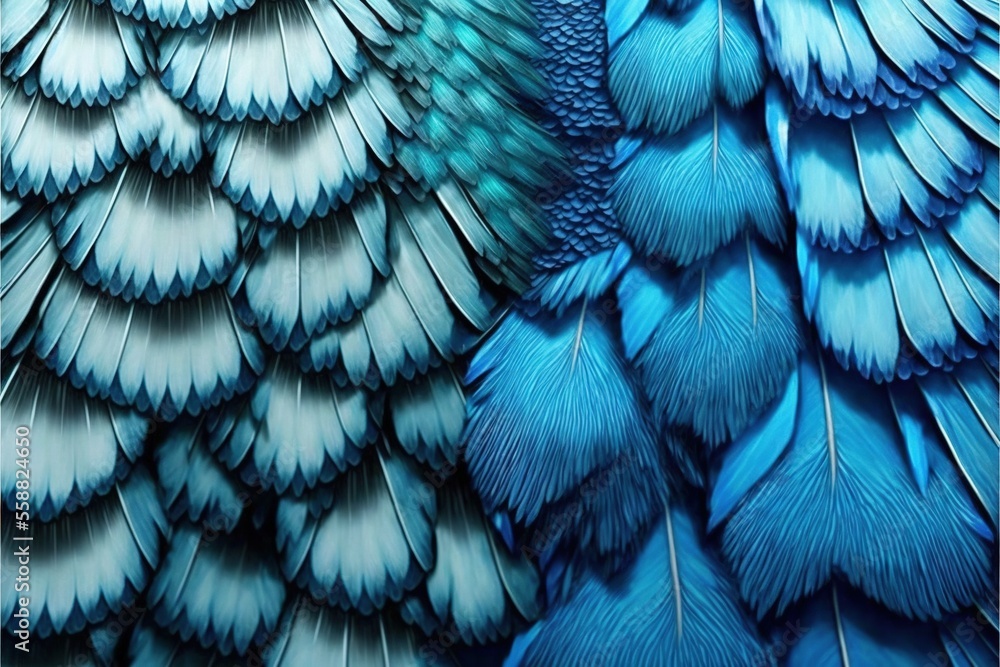 Poster a close up of a blue bird's feathers with a white background and a black background with a blue bird