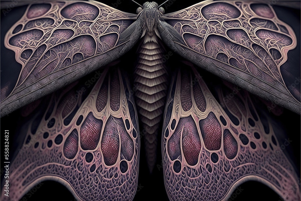 Poster a butterfly with intricate wings and intricate patterns on its wings, with a black background and a 