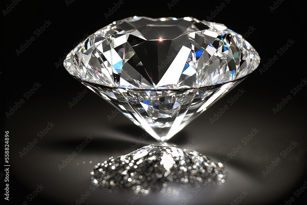 Poster a diamond on a black background with a reflection on the ground and a black background with a reflec
