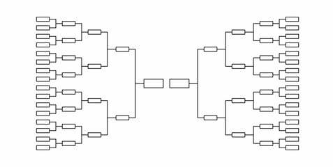 blank 32 team tournament bracket isolated on white background