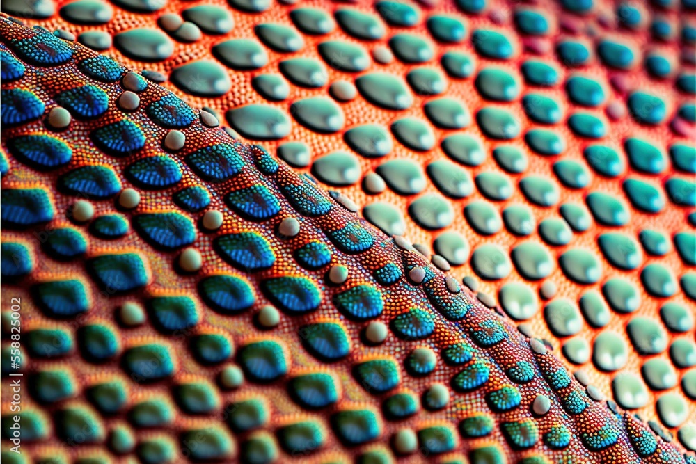 Poster a close up of a colorful pattern on a fabric with a blue and orange background and a red and blue ba