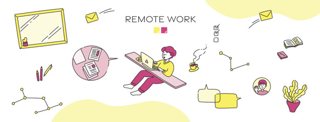 リモートワーク、フリーランス、シームレス、自由な働き方のシンプルなベクターイラスト素材