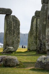 Stonehenge , World wonder historic stone monuments near Salisbury during winter cloudy day at...