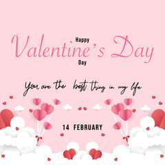 Happy Valentine's Day Background with cloud and heart  on pink background ,for February 14, Vector illustration EPS 10