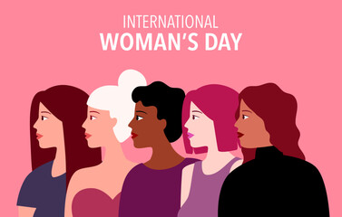 International woman day concept vector illustration on pink background. 
