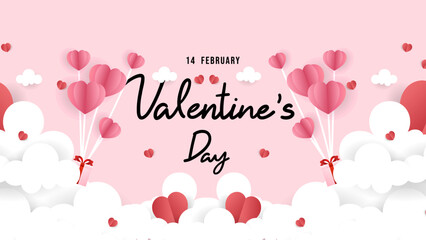Happy Valentine's Day hand written with paper cut style  on pink background ,for February 14, Vector illustration EPS 10