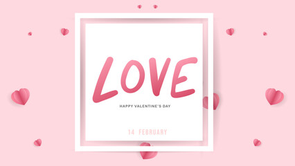 Happy Valentine's Day Background with Love on white frame  in pink background ,for February 14, Vector illustration EPS 10
