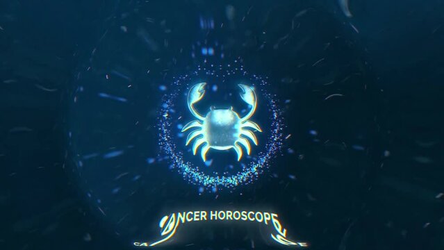 The cancer zodiac symbol, horoscope sign lighting effect blue neon glow. Royalty high-quality free stock of cancer sign isolated on black background. Horoscope, astrology icons