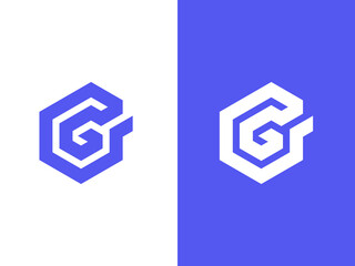 architecture construction logo concept with letter g logo mark using grid hexagon system,