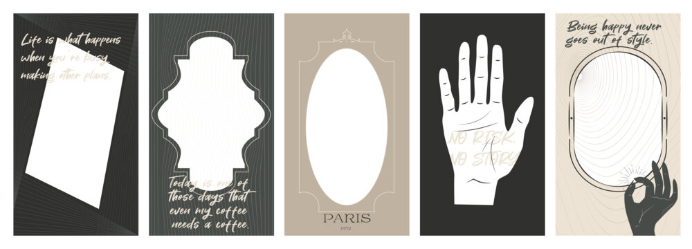 Collection of gothic and mysterious vertical illustrations for stories templates, Photo frame, Mobile App, Landing page, Web design in hand drawn style. Editable vector illustration