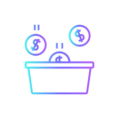 Crowd Funding Fintech startup icons with blue gradient outline style