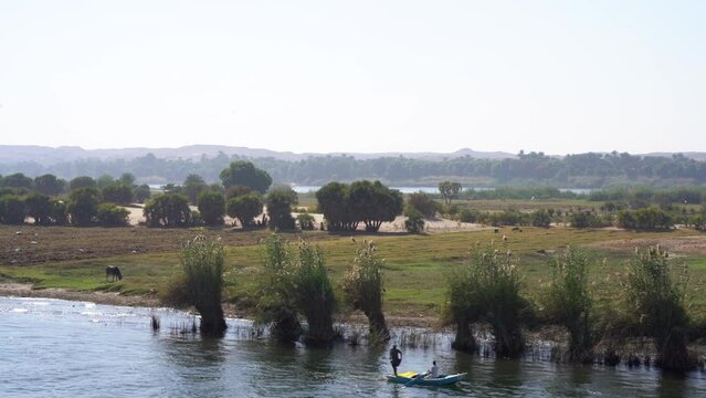 Fishermen near Farms in Nile River in Egypt