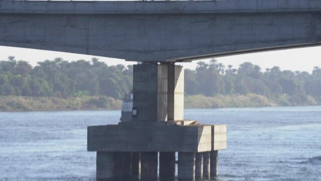 Cruise Ships in Nile River Passing under Bridge