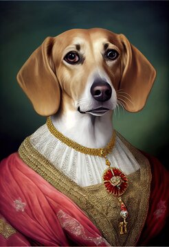 Beagle Dog Breed Portrait Royal Renaissance Animal Painting