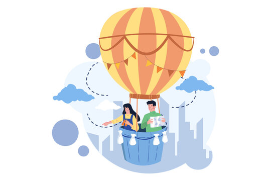 Man And Woman In A Hot Air Balloon © freeslab