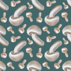 Seamless pattern. Watercolor champignon. realistic illustration of the mushroom.