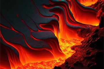 Multi-colored volcanic lava, abstract liquid fiery stains, burning lava. AI