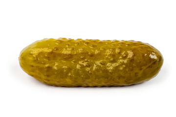 Pickled cucumber on a white background. Canned cucumber close-up.