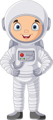 Cartoon astronaut standing on white background © tigatelu