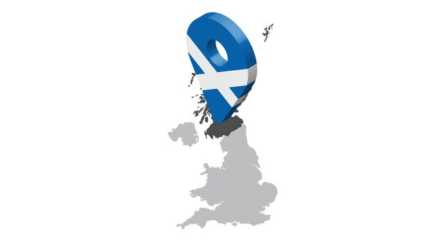 Location Scotland on map United Kingdom. 3d England  flag map marker location pin. Map of United Kingdom showing different parts. Animated map parts of United Kingdom. 4K.  Video
