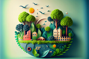 Ecology and environmental conservation, creative concept Eco friendly city design - obrazy, fototapety, plakaty