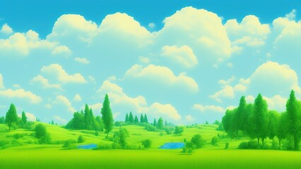Obraz na płótnie Canvas Rural landscape with summer field under the cloudy blue sky.