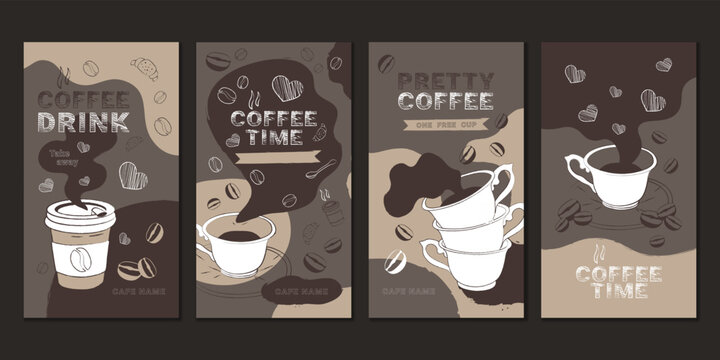 Instagram stories brown coffee hand drawn vector paint coffee cup