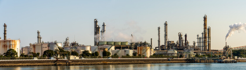 Ultra wide image of the petrochemical complex at Yokkaichi Port, Yokkaichi city, Mie prefecture, Japan at daytime.