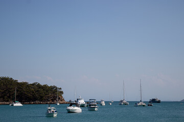 Fototapeta na wymiar Boats in the Bay at an Island