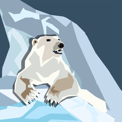 Polar bear on the background of the glacier vector illustration
