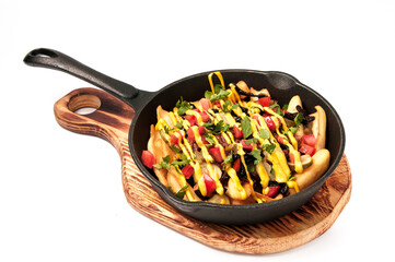 fried potatoes in a pan isolate
