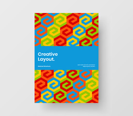 Multicolored annual report A4 vector design illustration. Isolated geometric tiles cover layout.